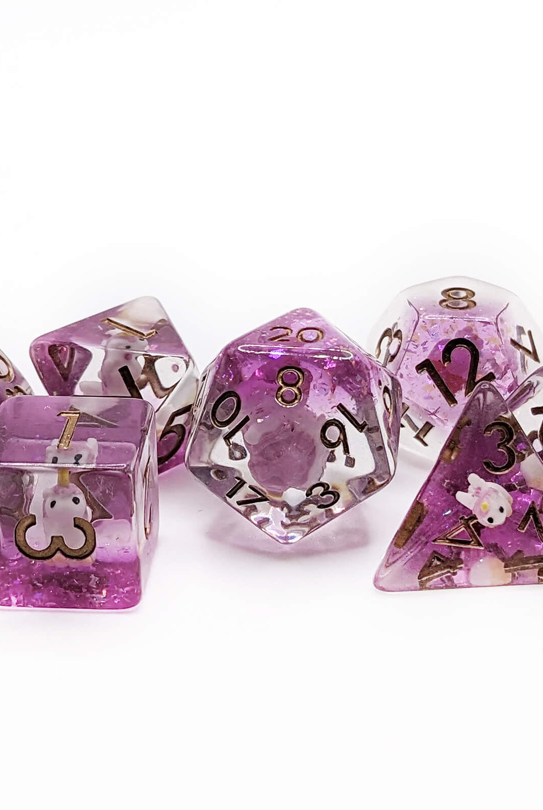 RPG dice purple unicorn set