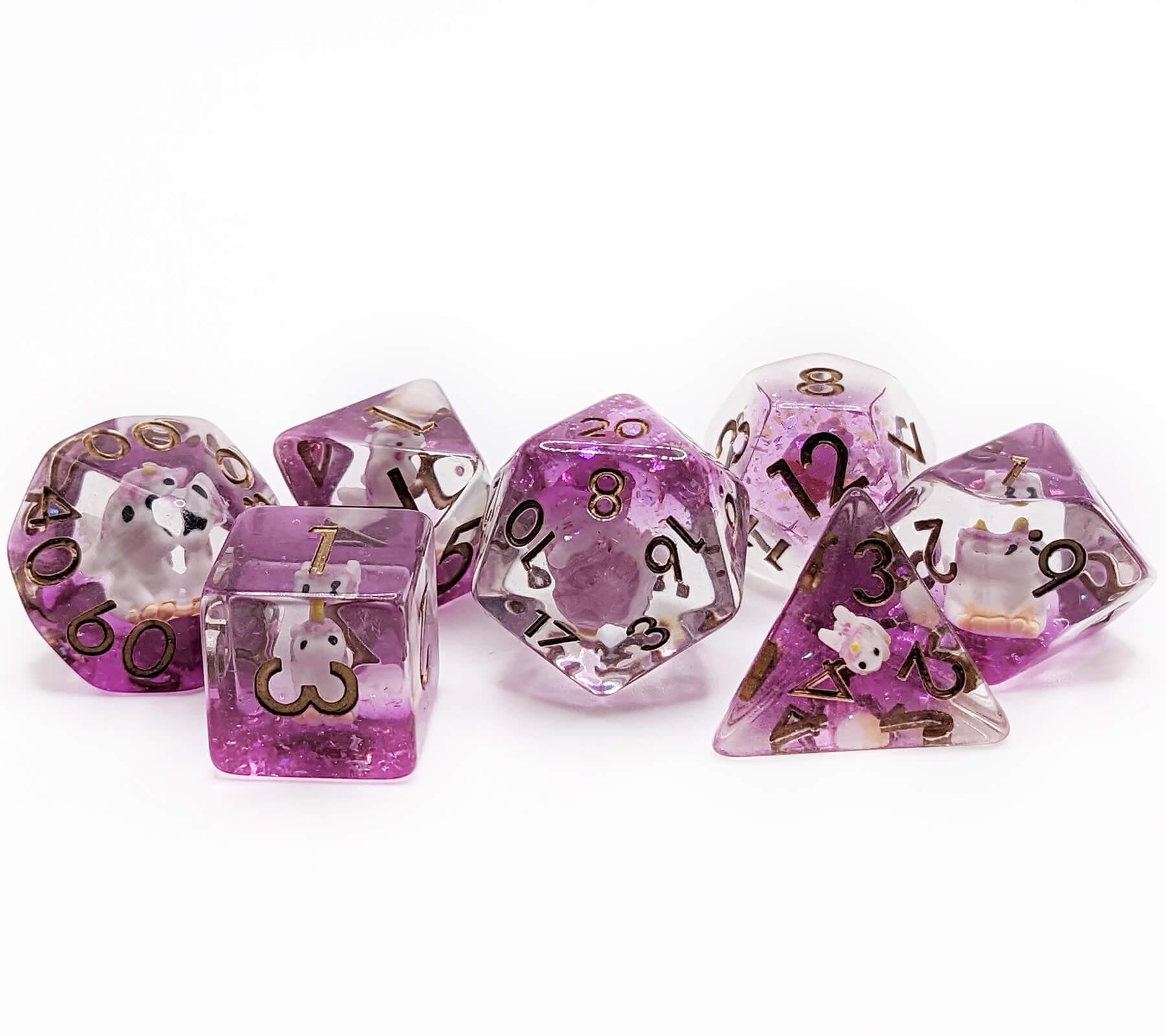 RPG dice purple unicorn set