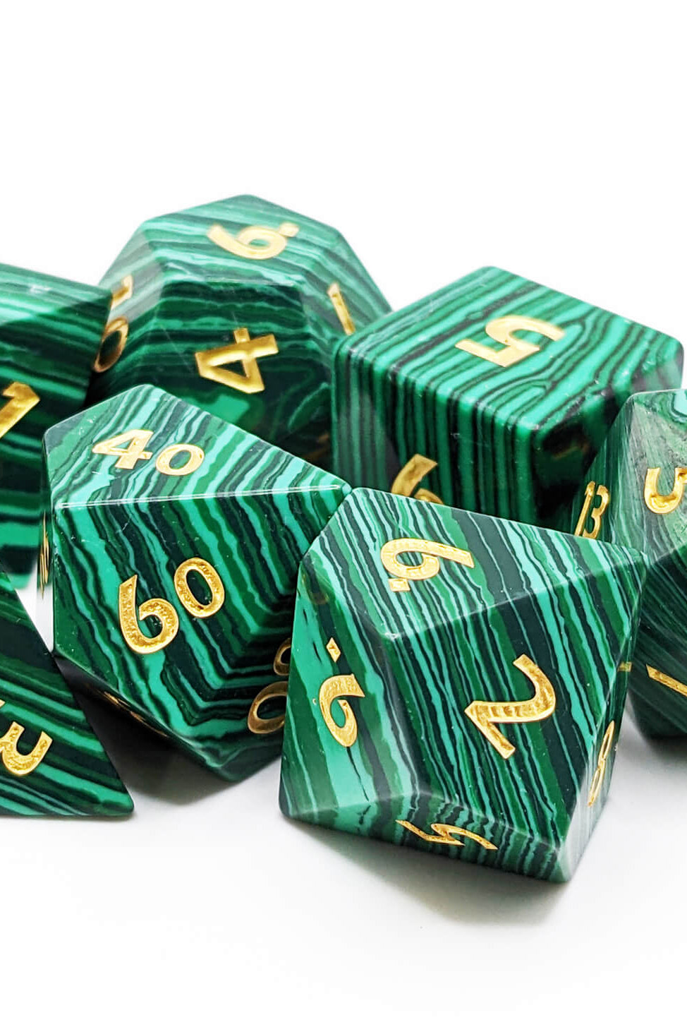 Malachite stone dice set for rpg games