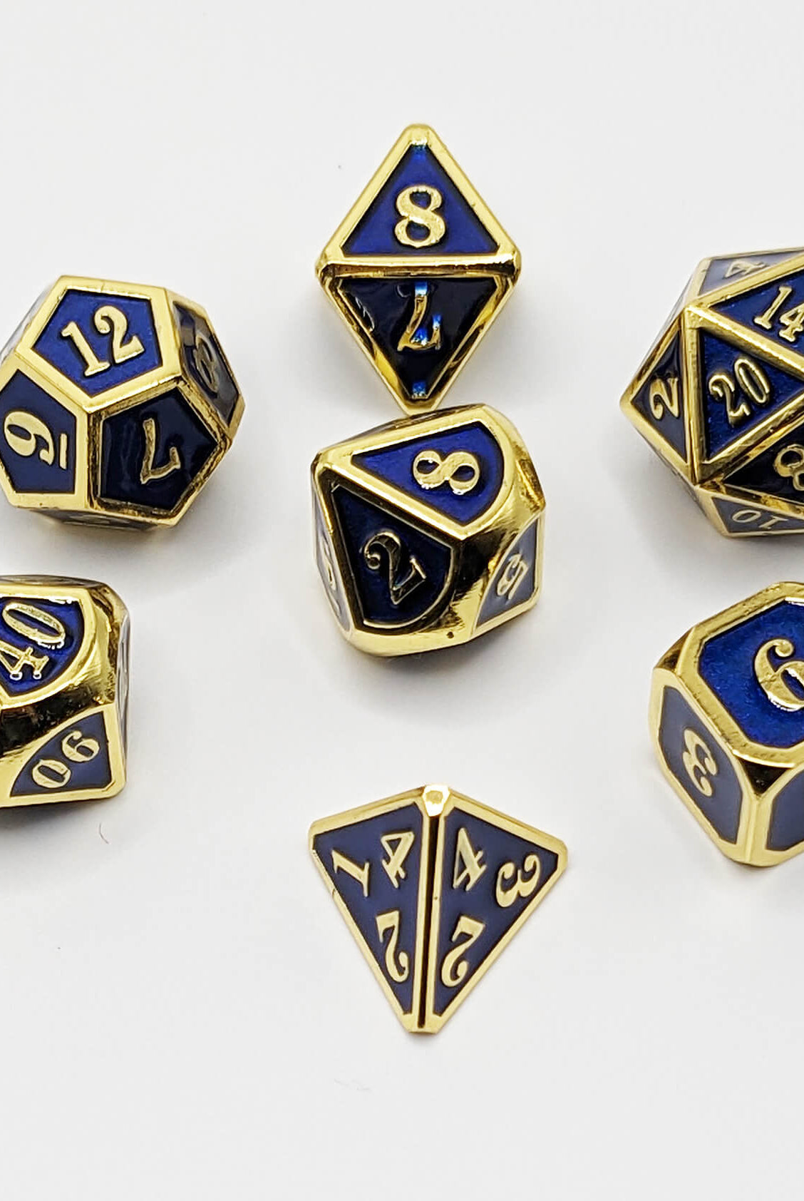 Metal dice used for dungeons and dragons and other fantasy games