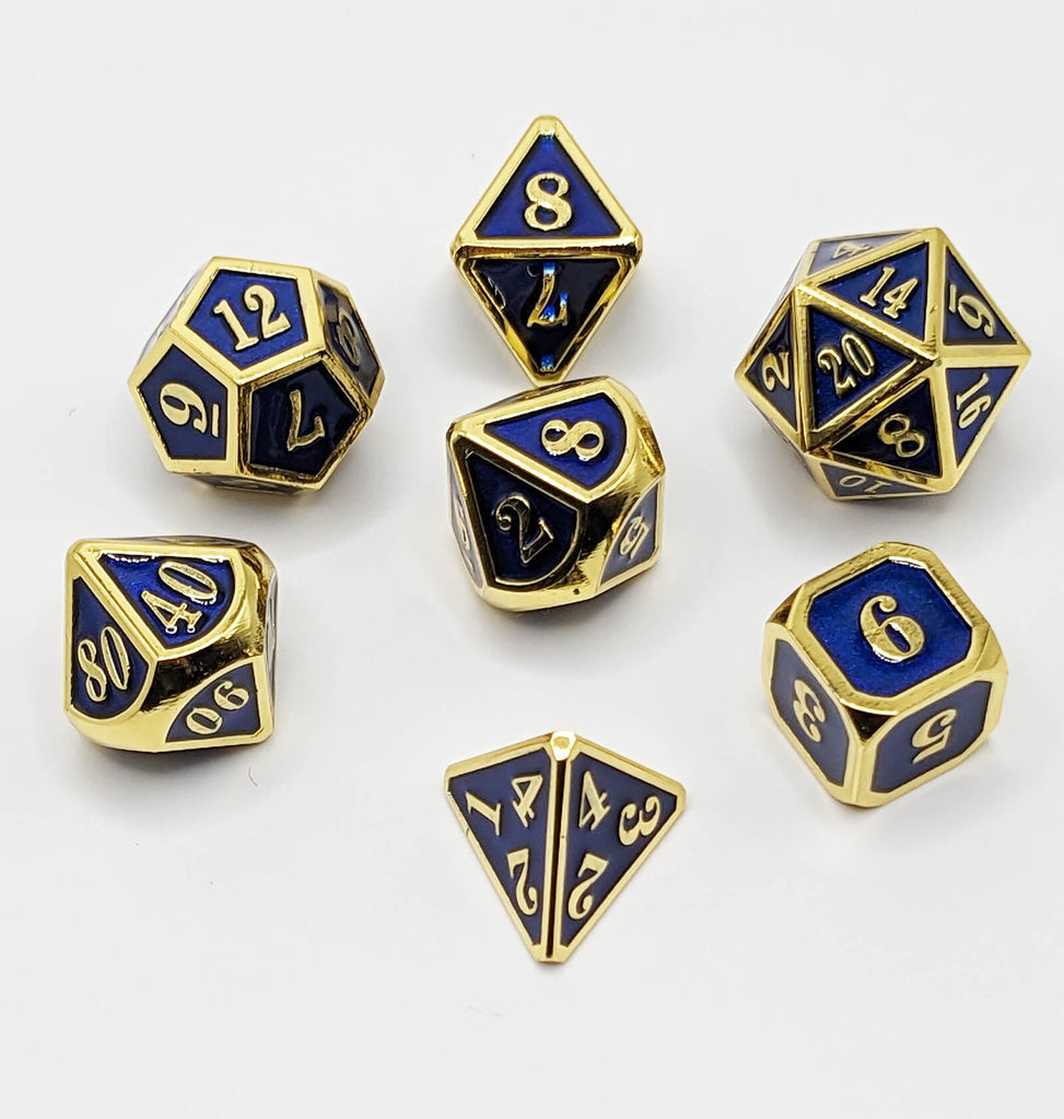 Metal dice used for dungeons and dragons and other fantasy games