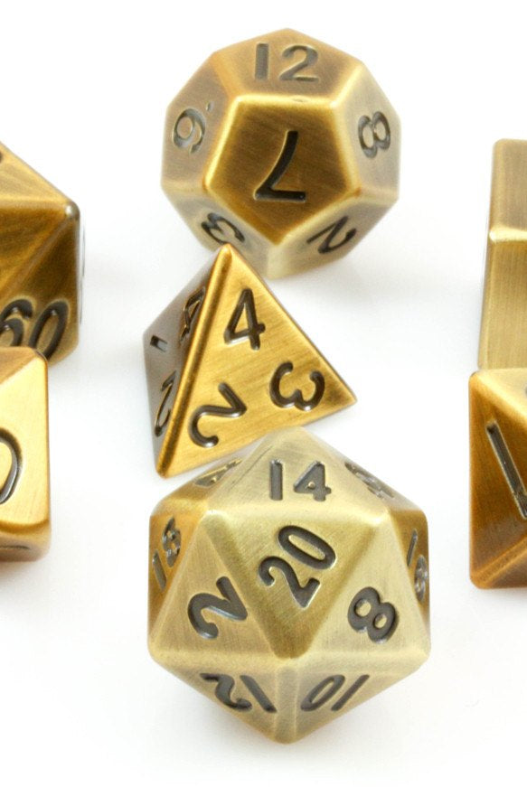 metal rpg dice antique gold
