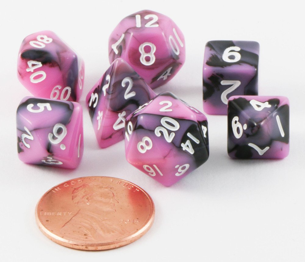 mini rpg dice pink black