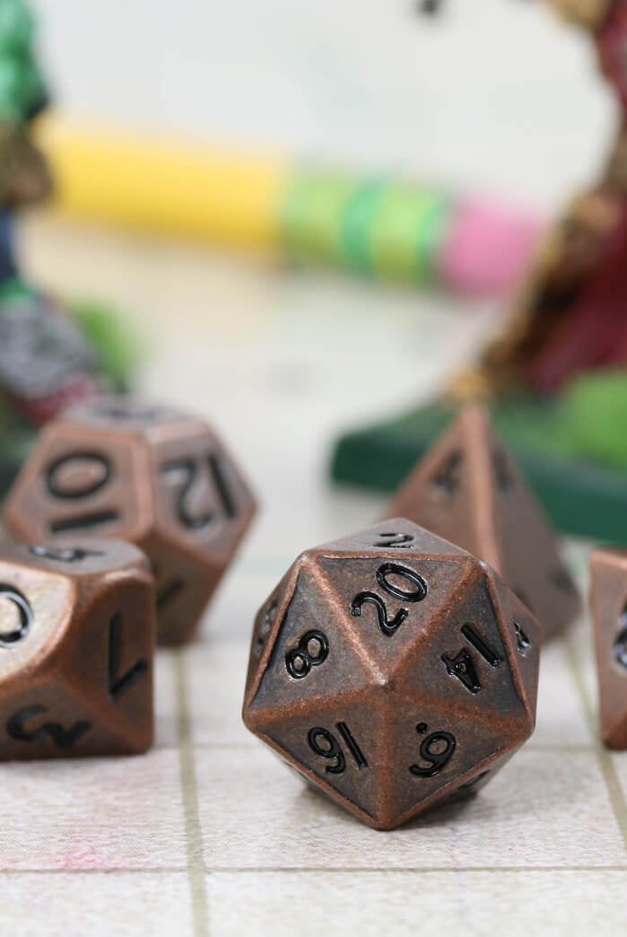 Miniature Metal RPG Dice Antique Copper