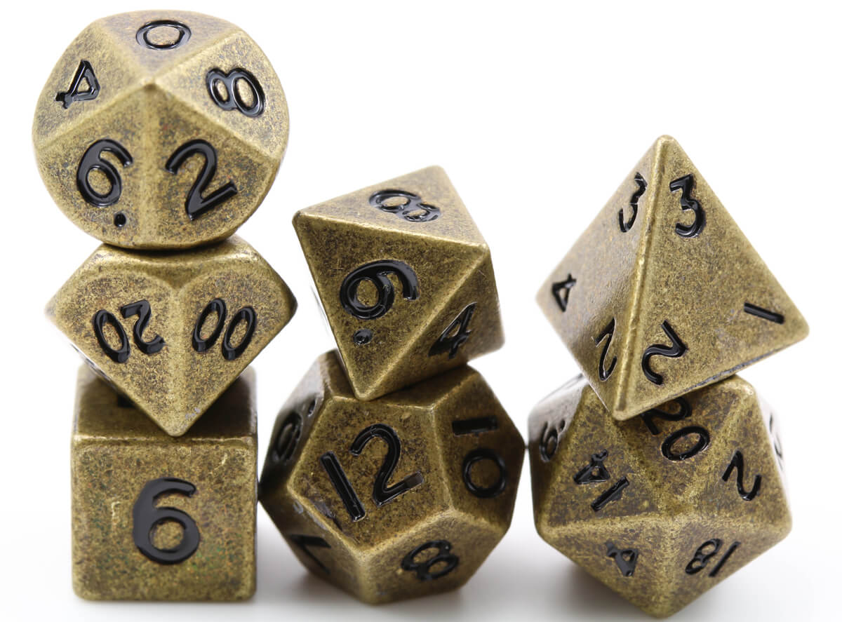 Miniature Metal RPG Dice Antique Gold