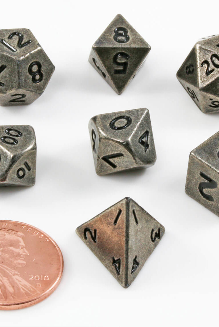 Miniature Metal RPG Dice Antique Silver