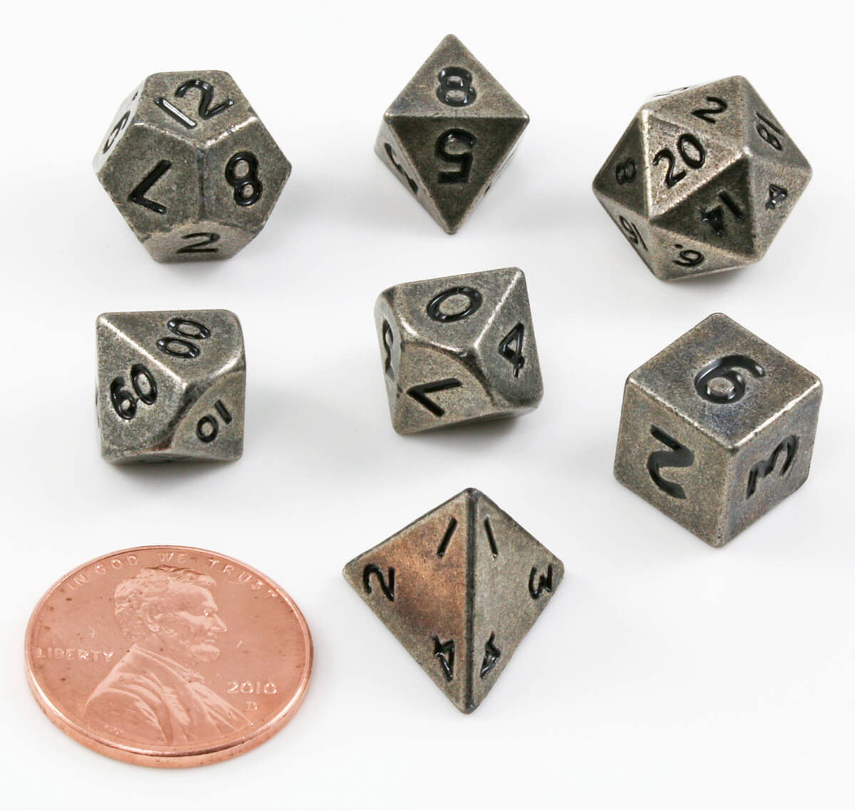 Miniature Metal RPG Dice Antique Silver