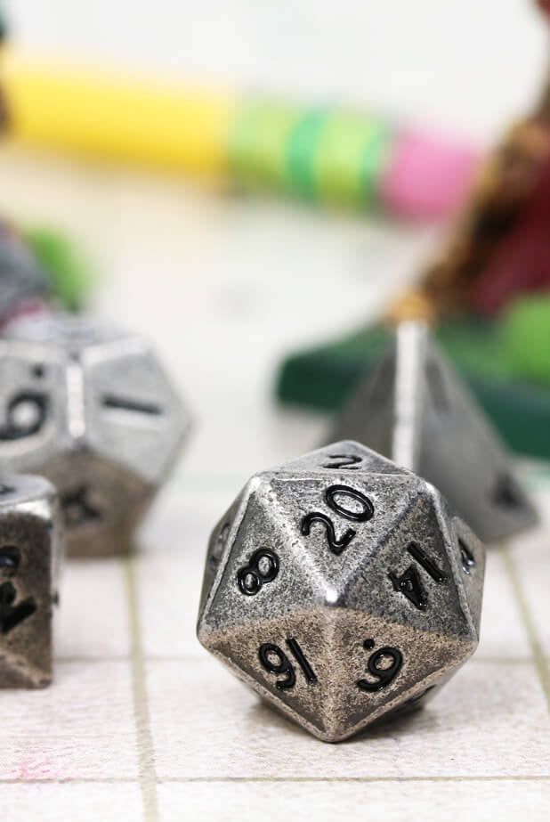 Mini DnD Dice Antique Silver Metal