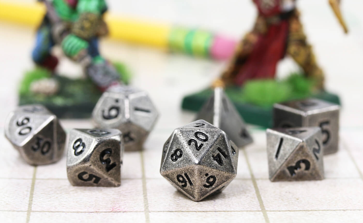 Mini DnD Dice Antique Silver Metal