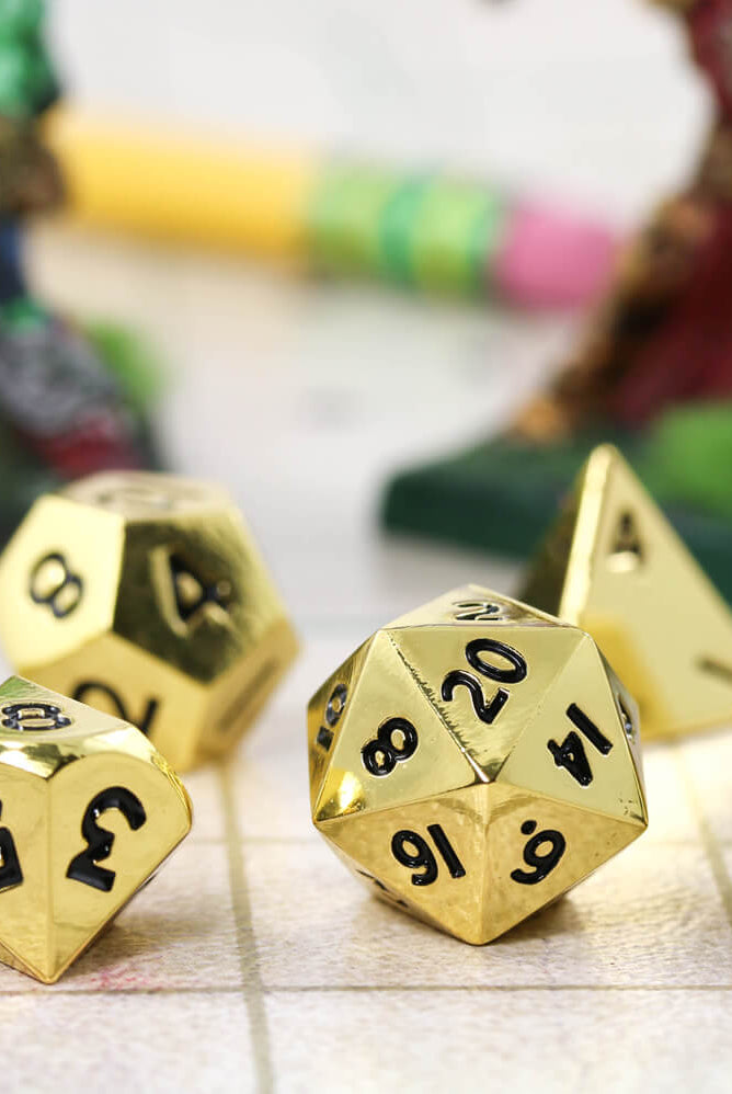 Miniature Metal RPG Dice Gold