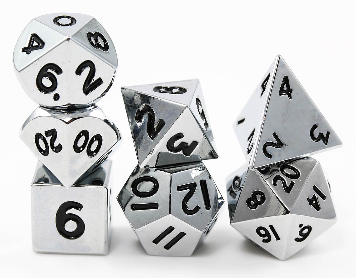 Miniature Metal RPG Dice Silver