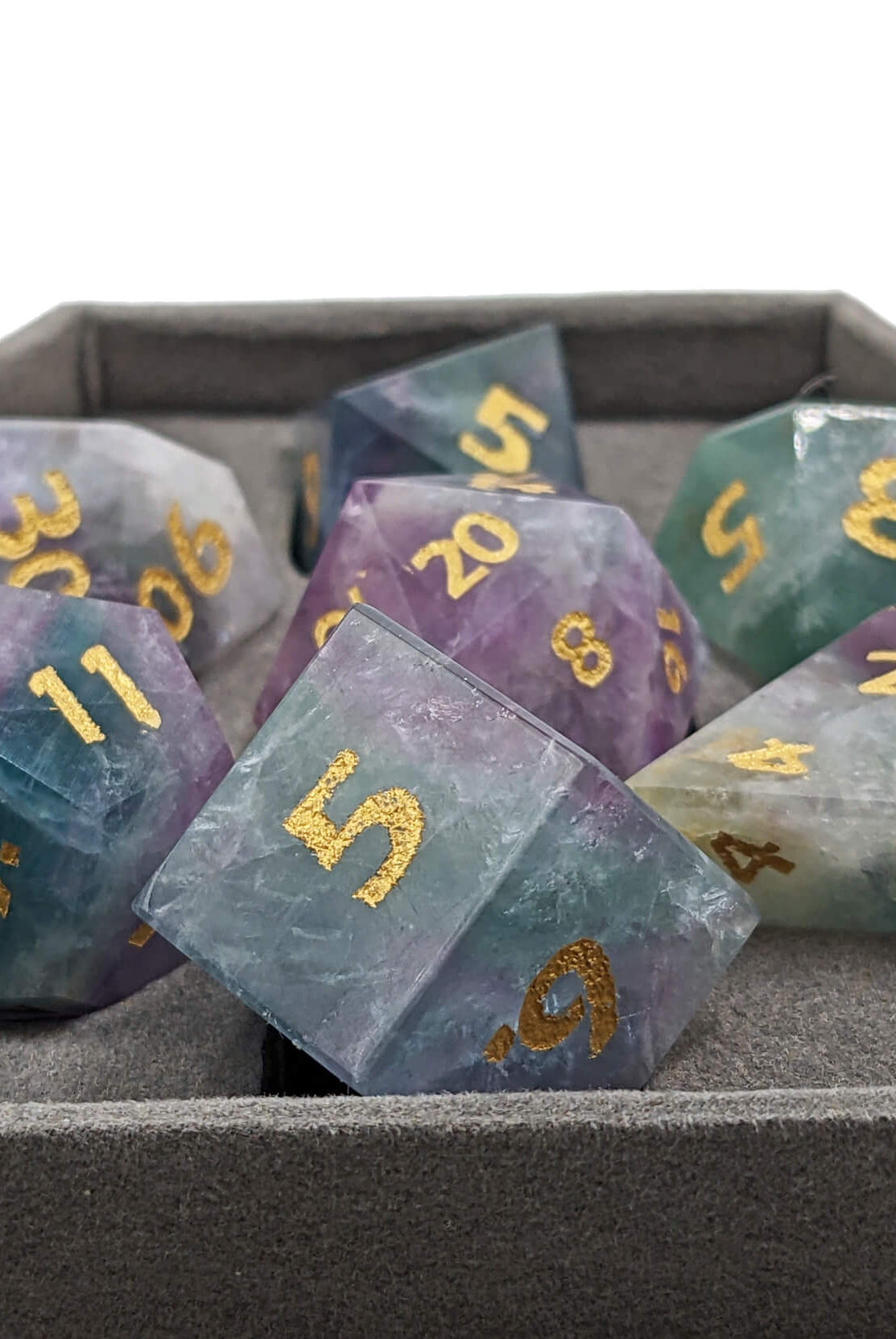 Natural Fluorite gemstone dice for dnd games