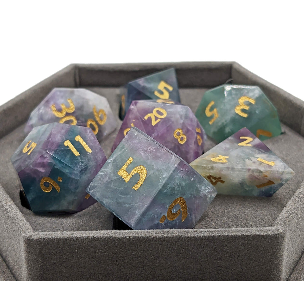 Natural Fluorite gemstone dice for dnd games