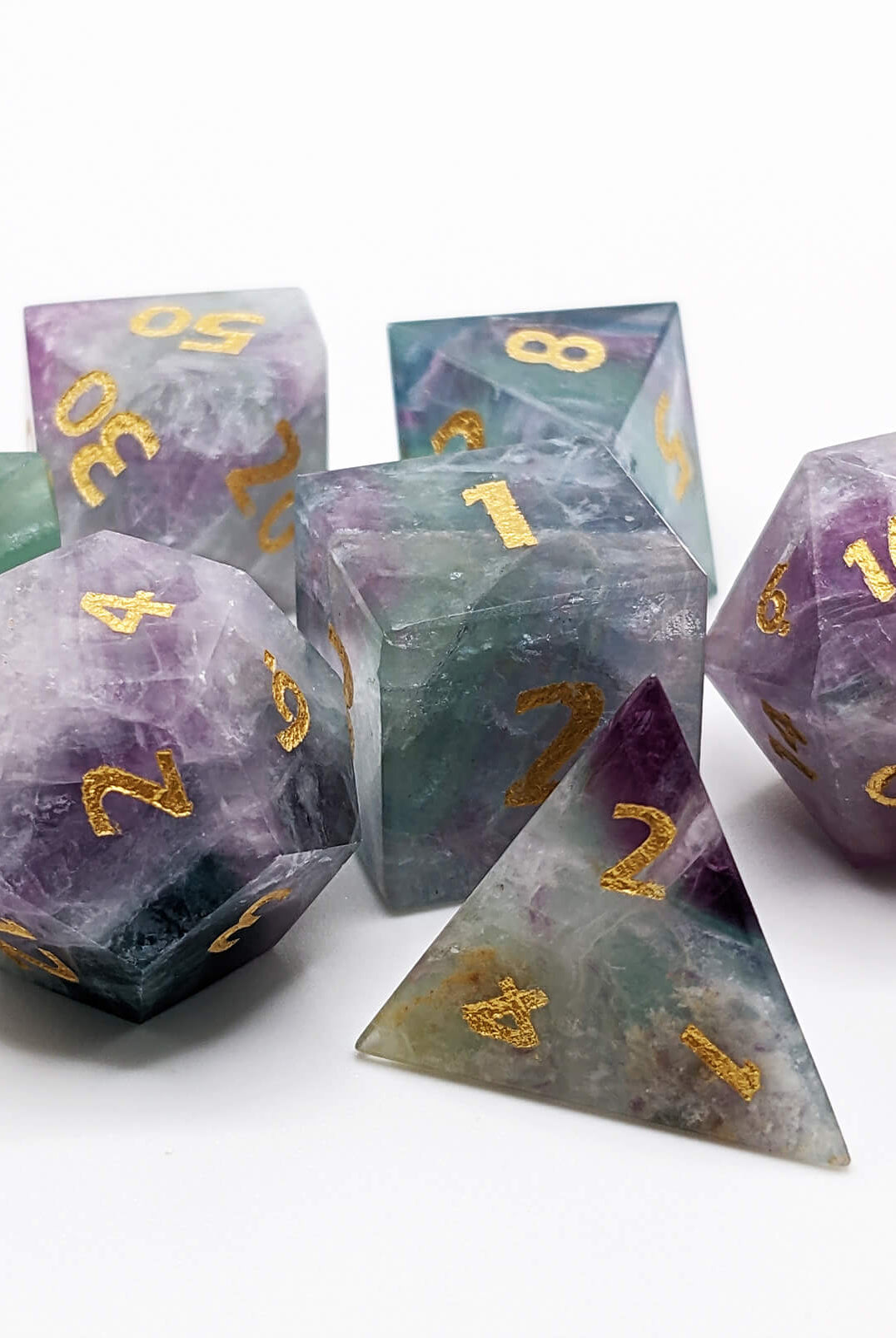 Natural Fluorite gemstone dice set
