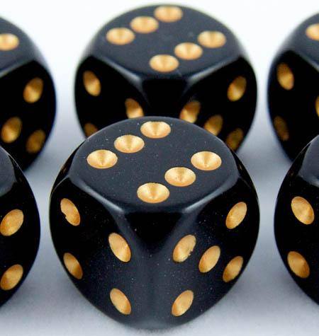 Opaque D6 Dice Black Gold