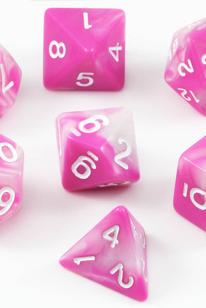 Pink and white dnd dice