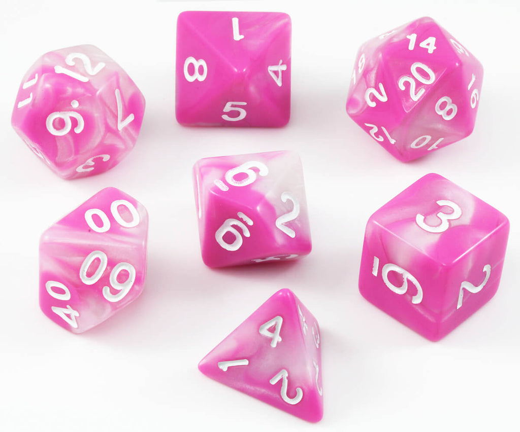 Pink and white dnd dice