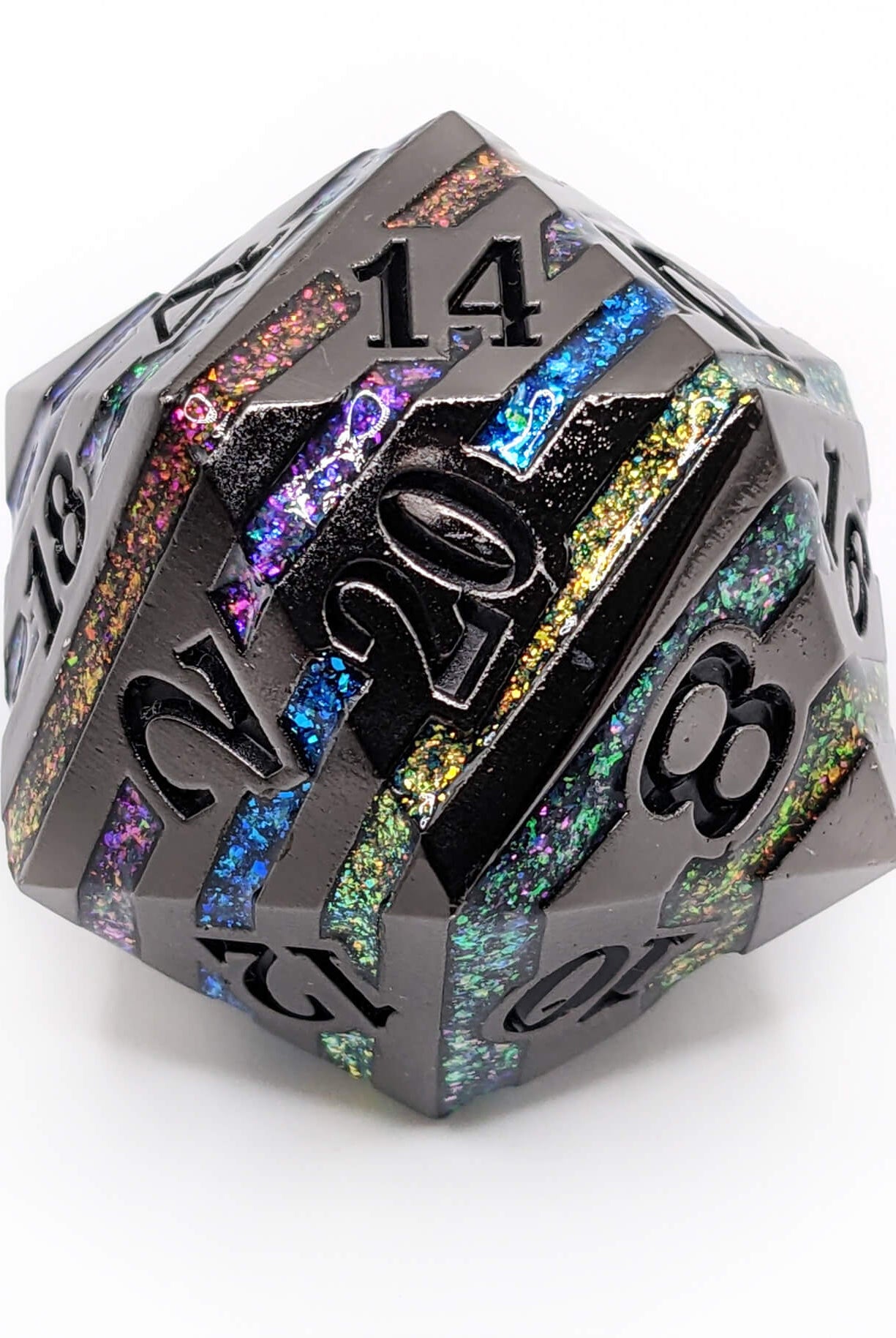 Beautiful giant d20 dice made from metal