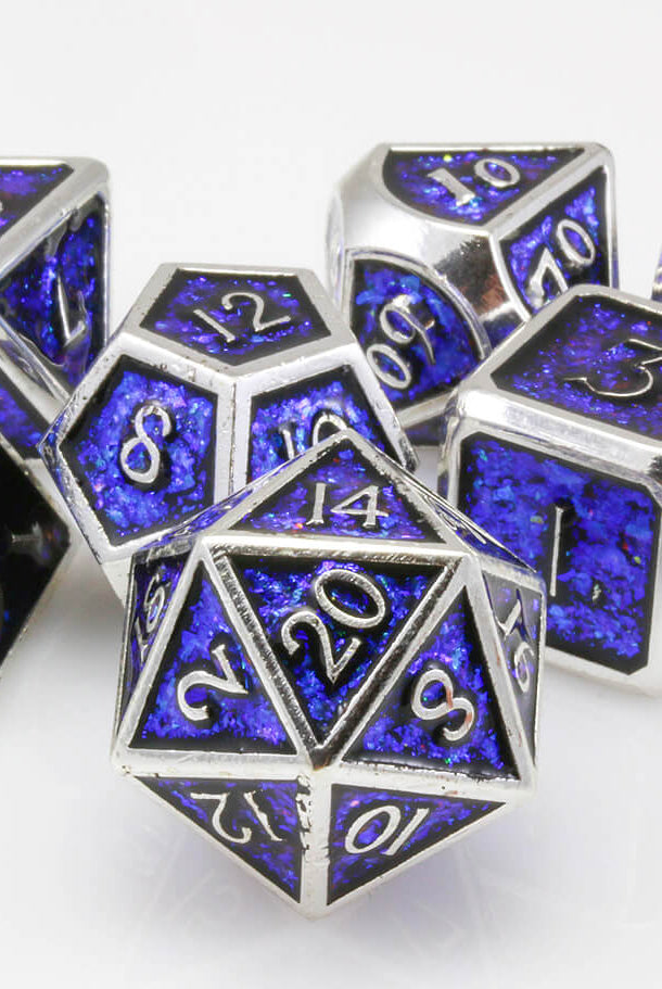 Prismatic dice blue and silver 2