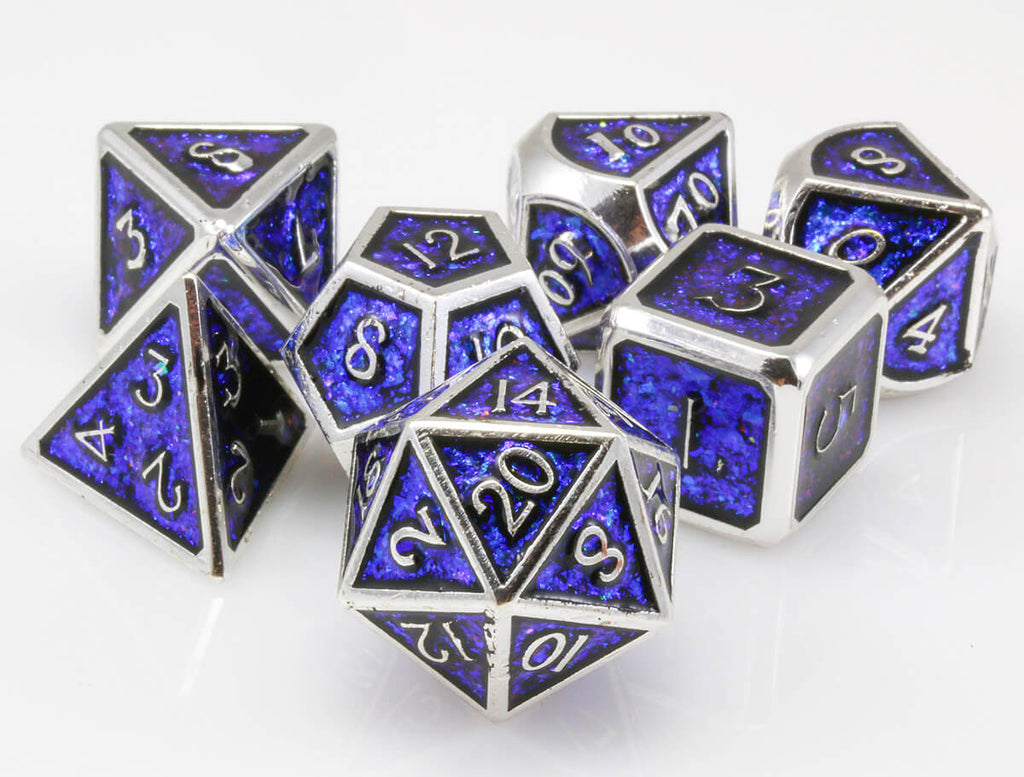 Prismatic dice blue and silver 2