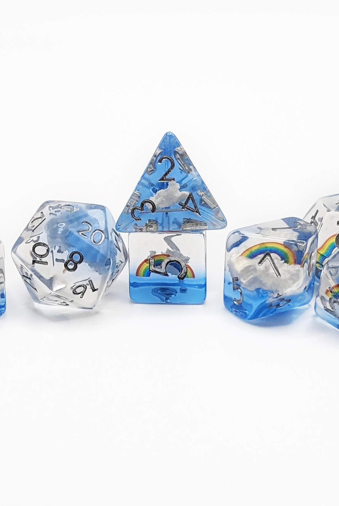 Beautiful rainbow and clouds dice set
