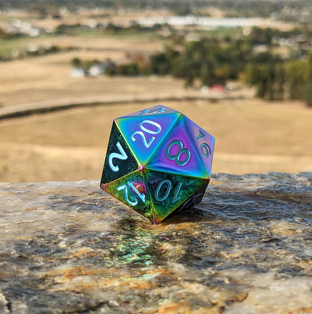Metal Rainbow D20 dice for dnd games
