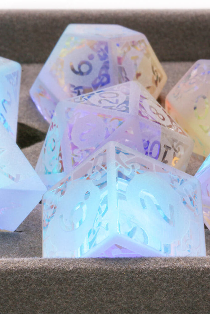 Etched Rainbow Glass Dice