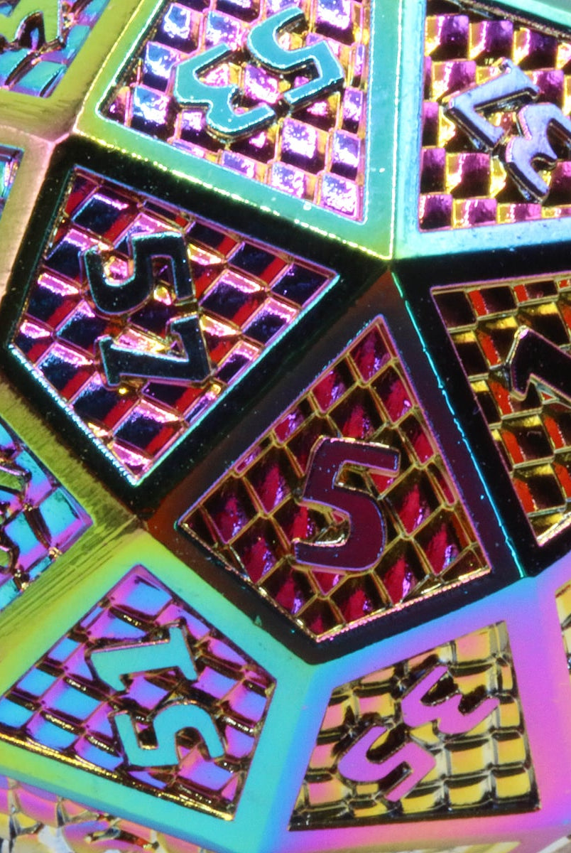 rainbow d60 dice metal scale pattern