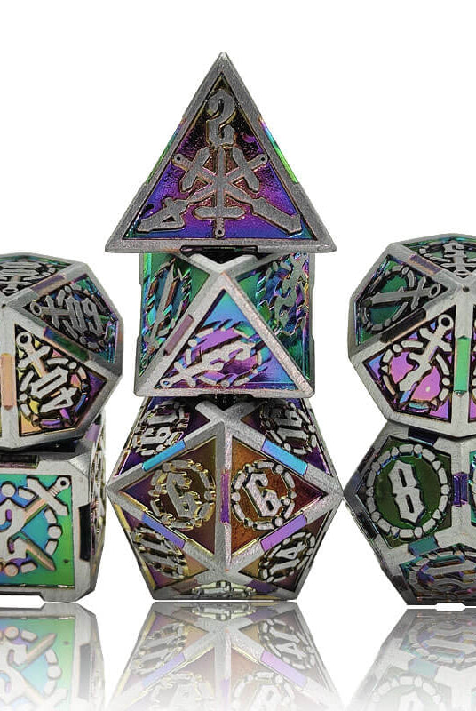 Rainbow and Steel Metal Dice