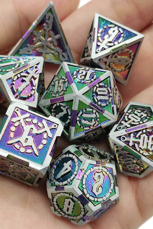 Rainbow and Steel Metal Dice 2