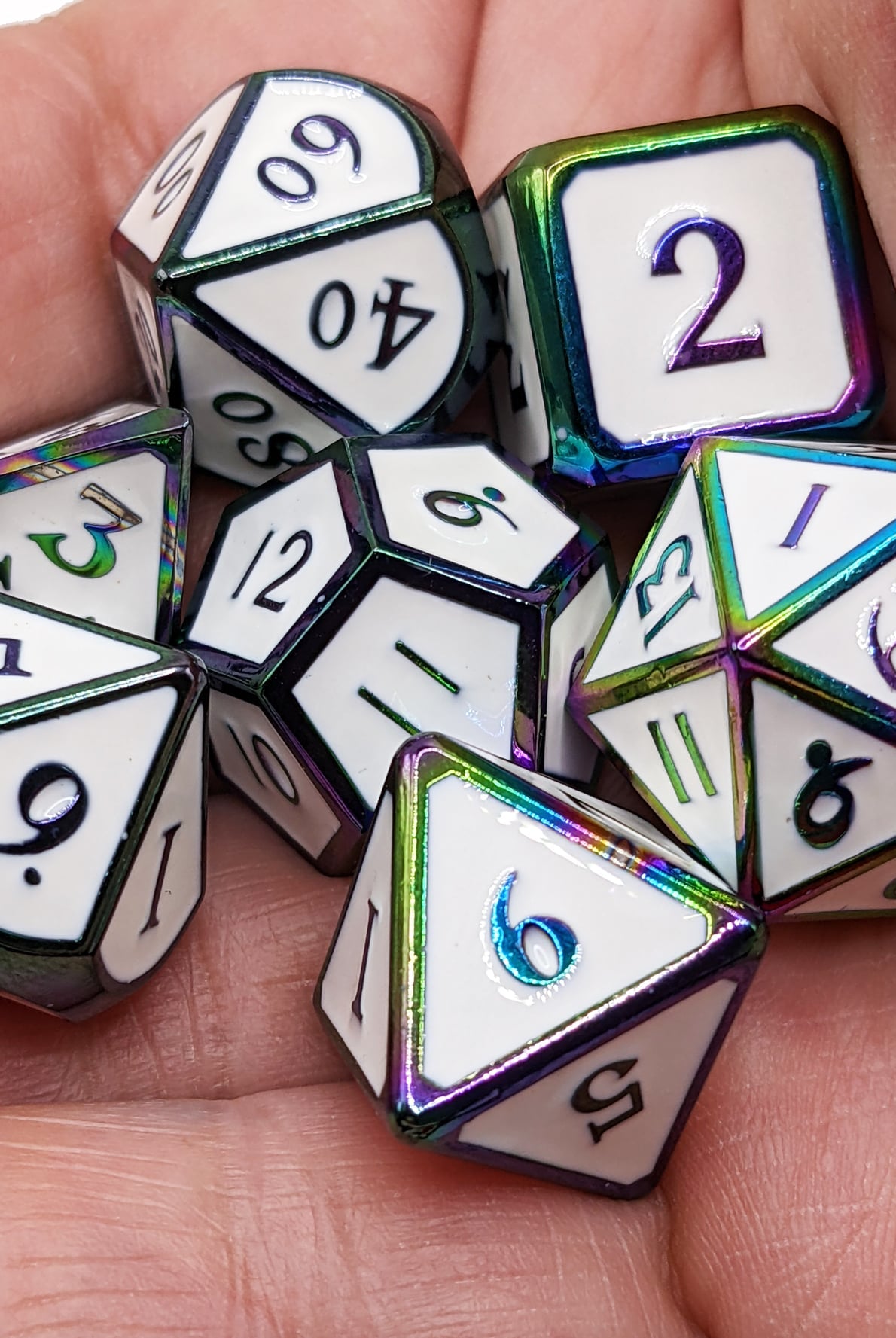 Rainbow Road Dice White Metal DnD Set