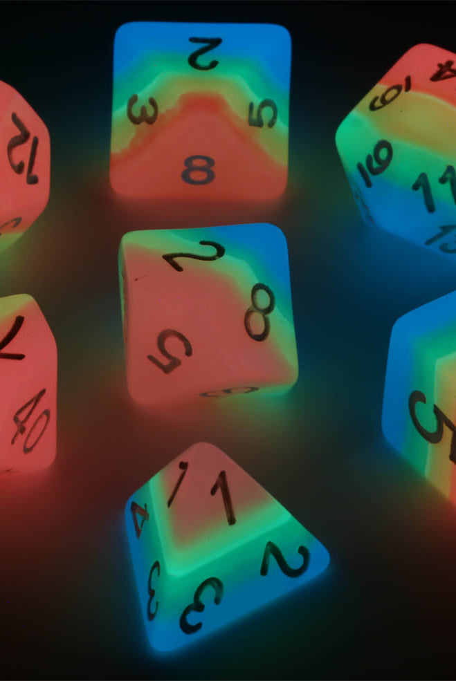 D&D Dice Rainbow Glow in the Dark 2