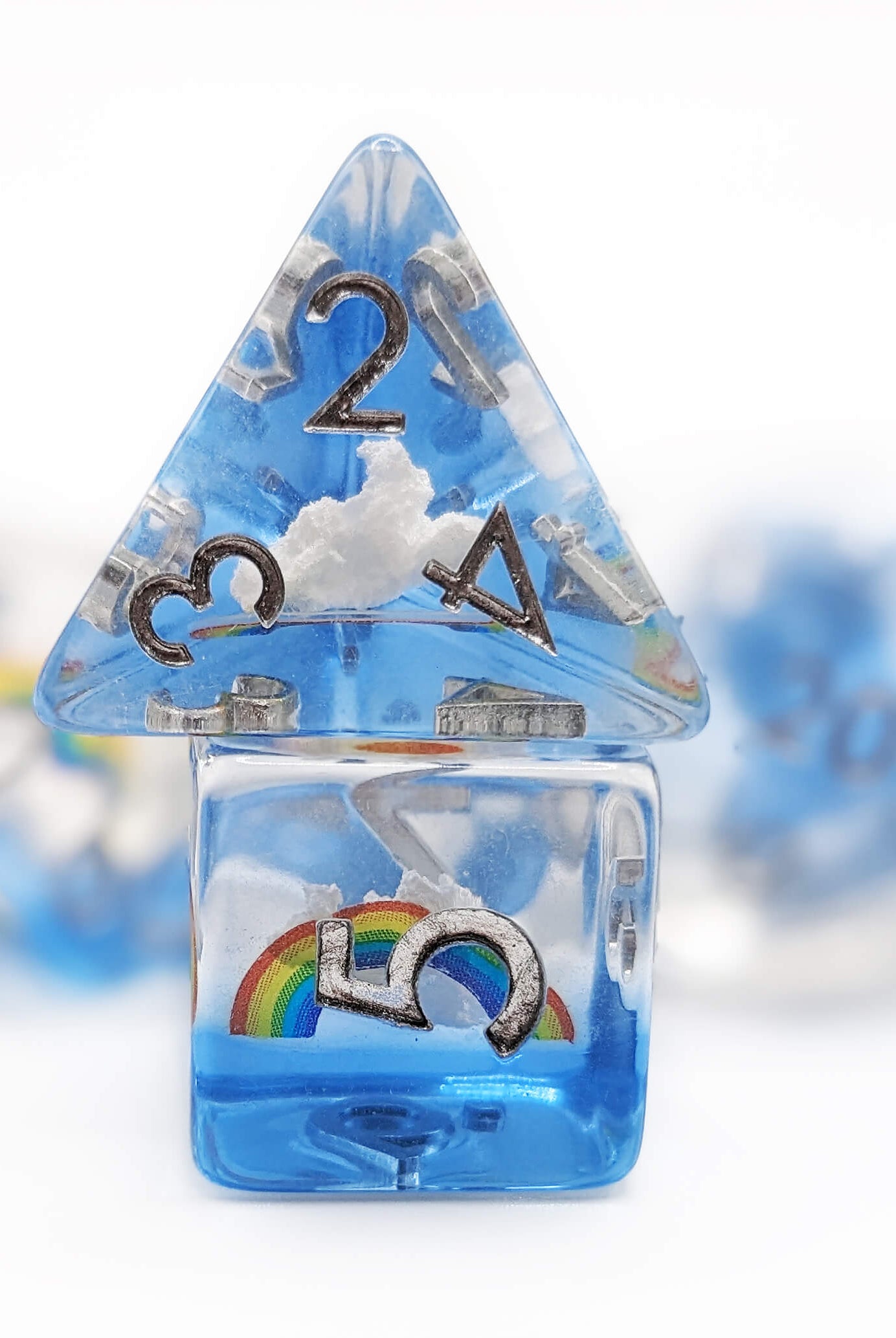 Rainbow and Clouds dice for dungeons and dragons and other ttrpg games