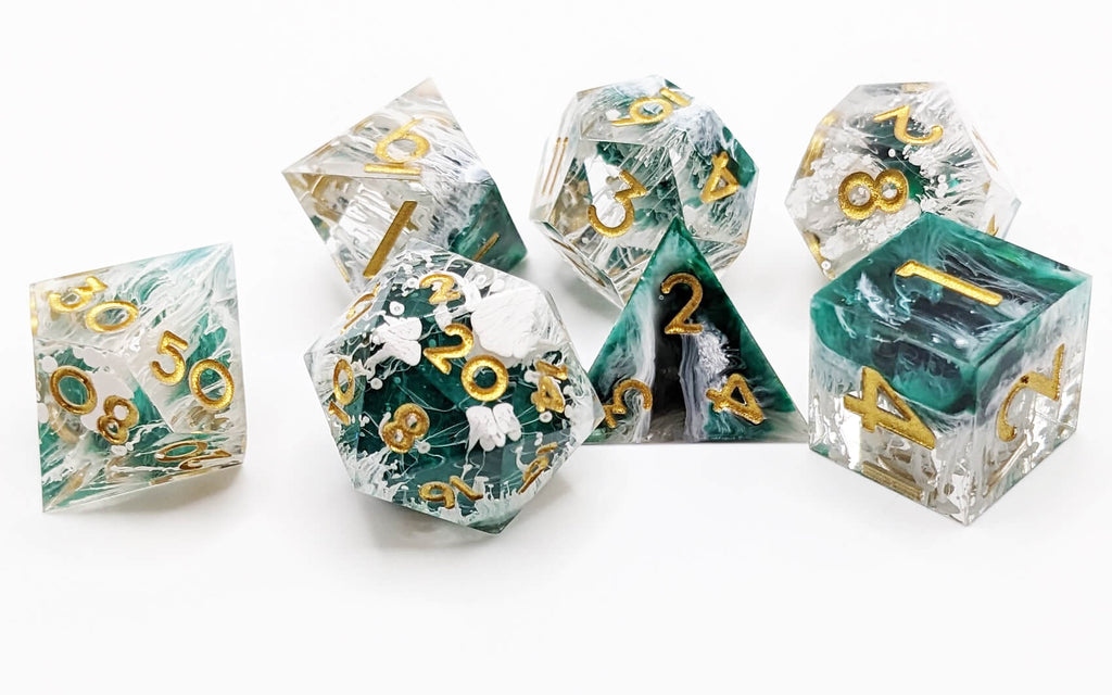 Beautiful green dice set for dnd games