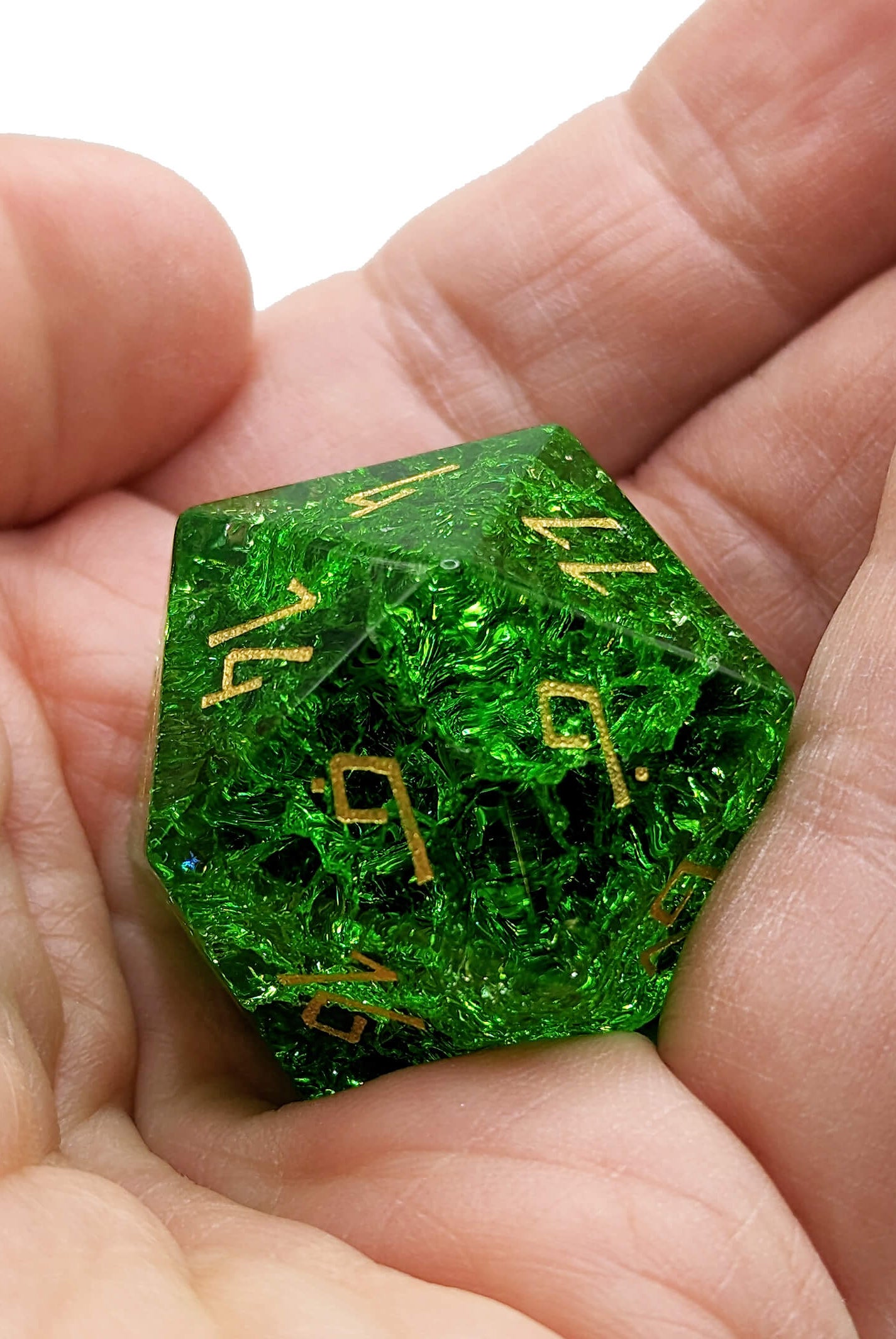 Beautiful emerald green d20 dice