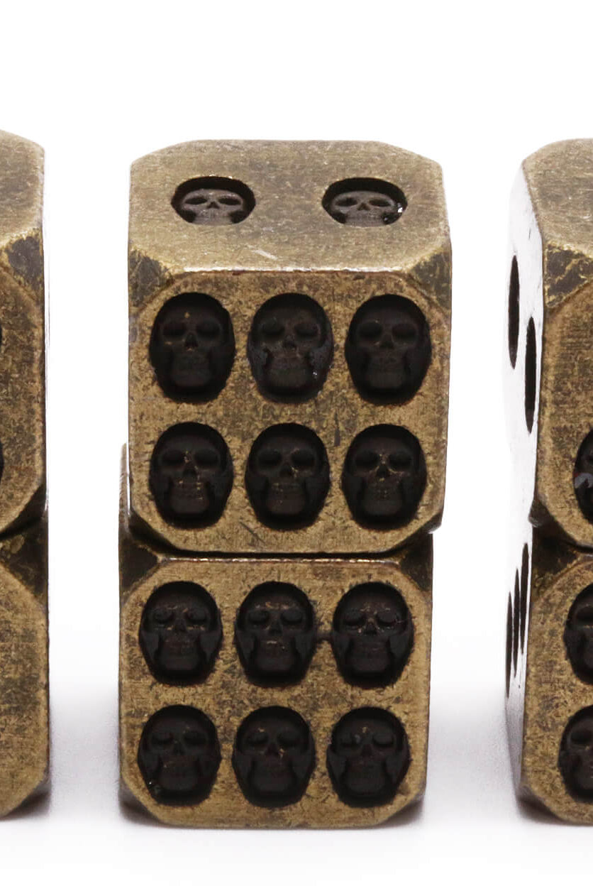 Skull metal dice antique gold d6s