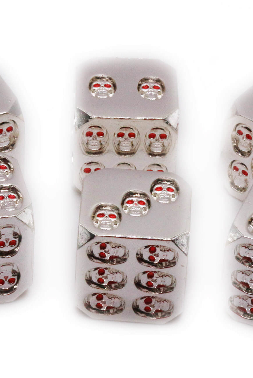 Metal Skull Dice Bright Silver d6 2