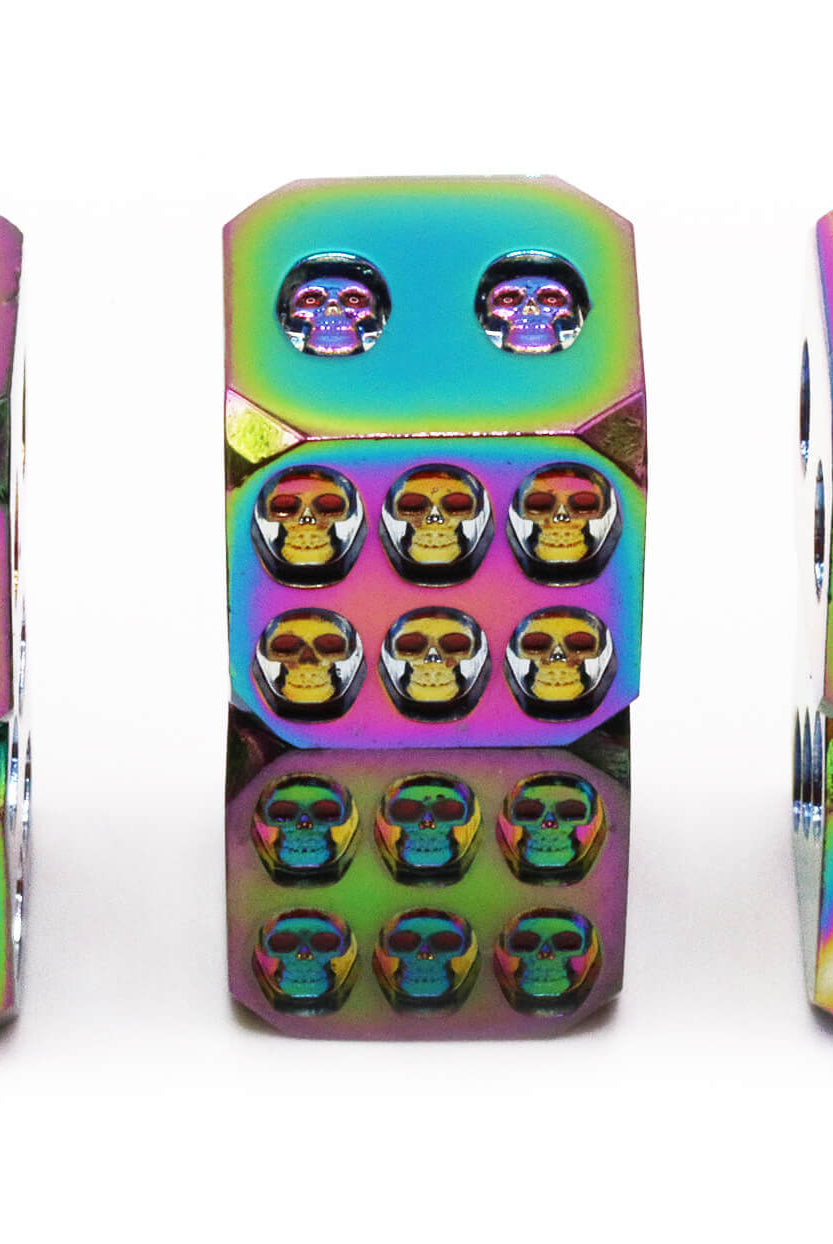 Rainbow Metal D6 Dice with Skulls 2