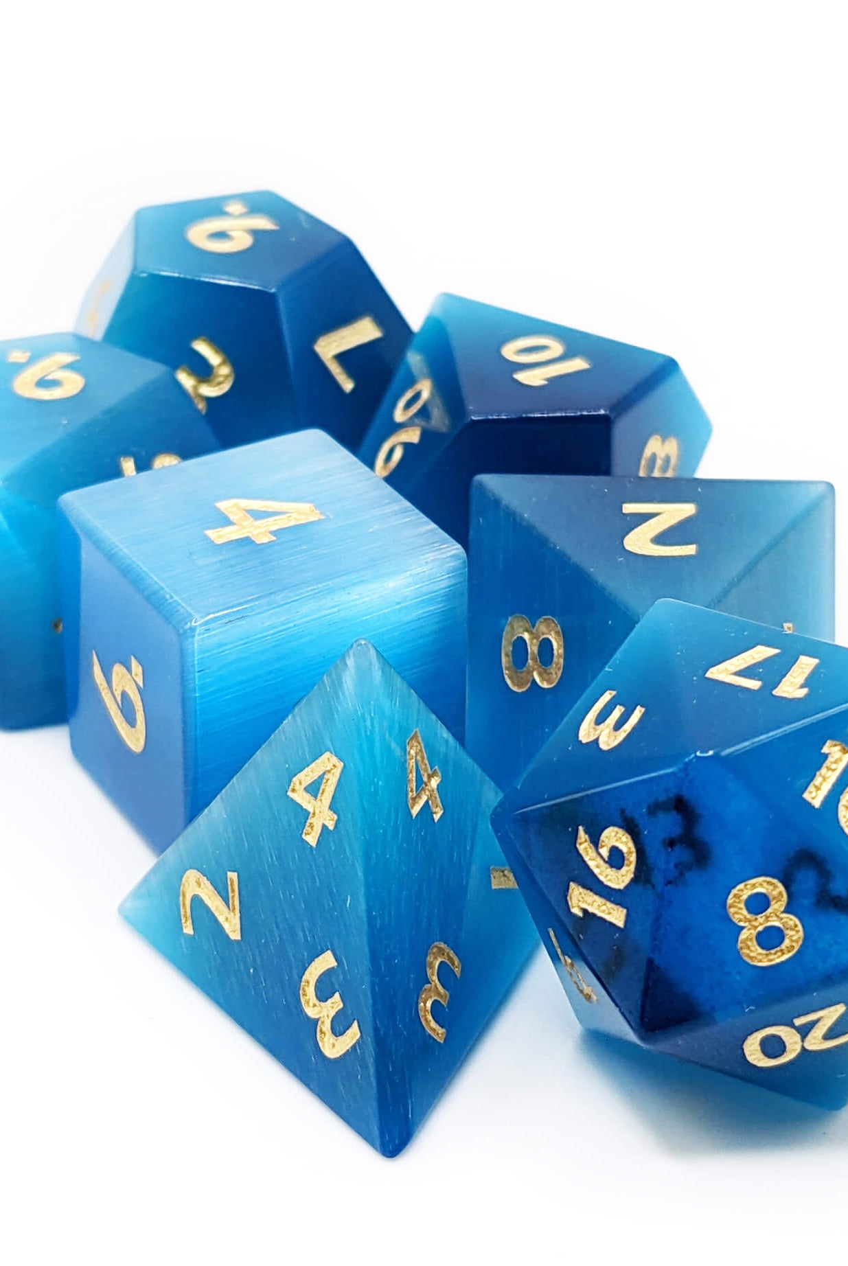 Gemstone Blue Cat's Eye Dice for dnd games