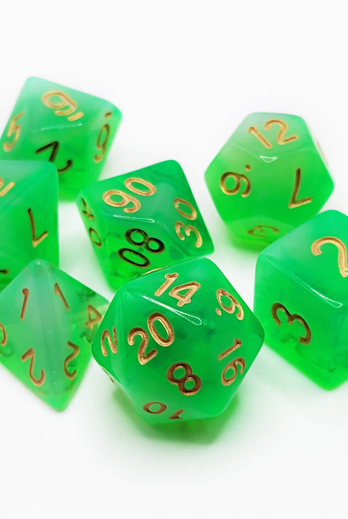 Awesome green dice for dungeons and dragons games