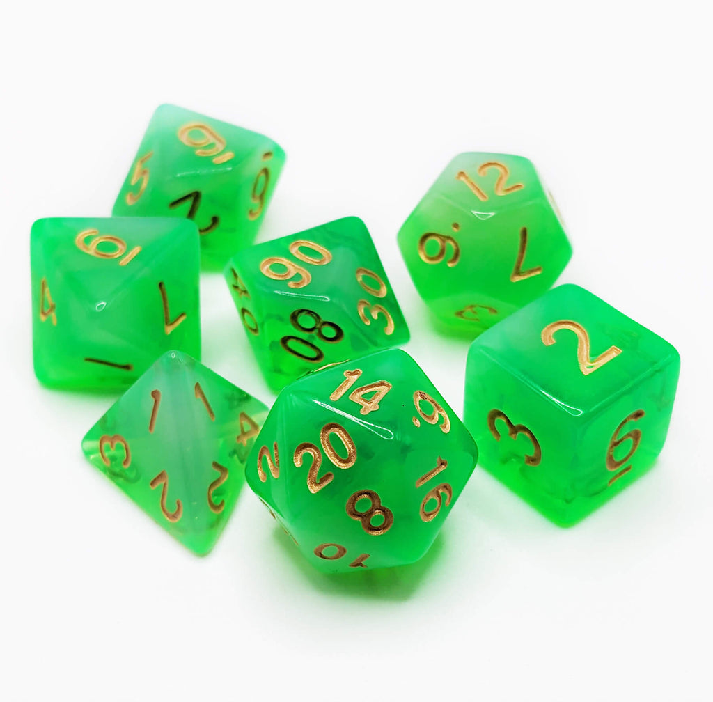 Awesome green dice for dungeons and dragons games