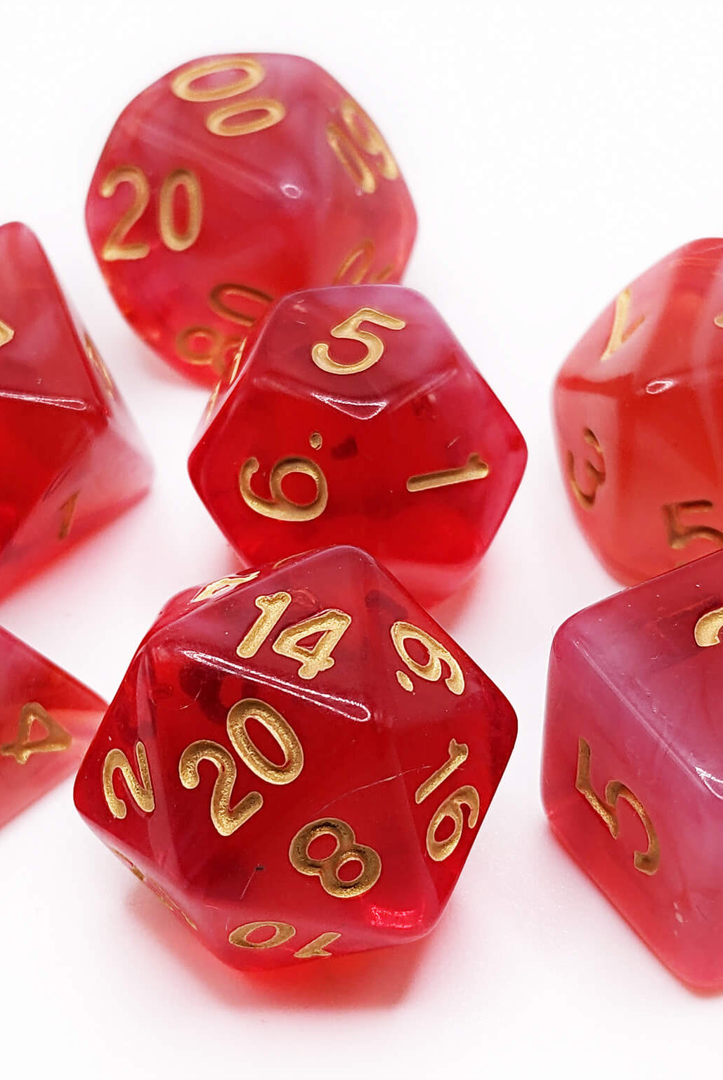 Red translucent dice for dungeons and dragons games