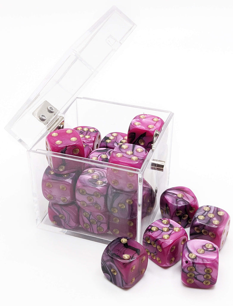Toxic pink and black d6 dice