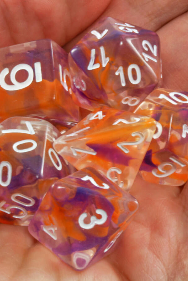 Purple and Orange RPG Dice