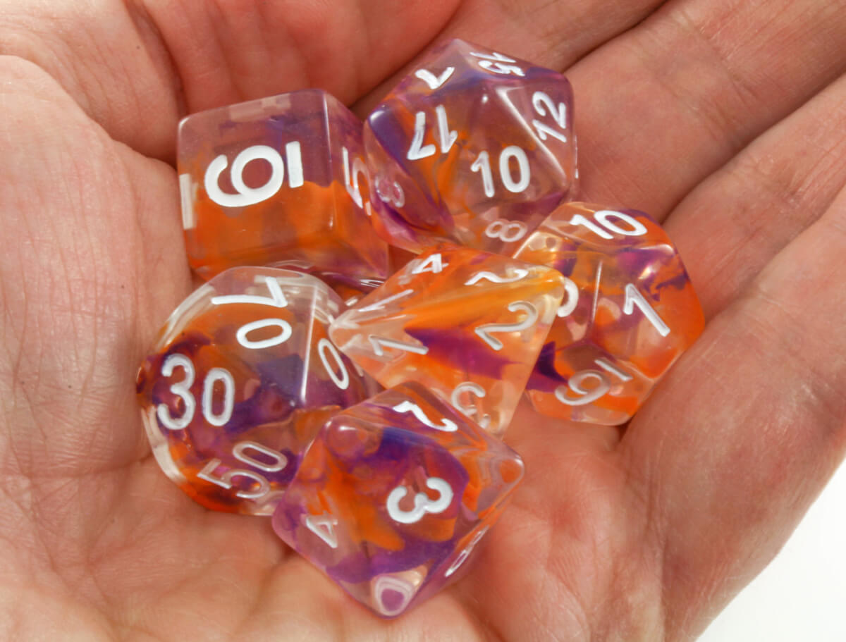 Purple and Orange RPG Dice