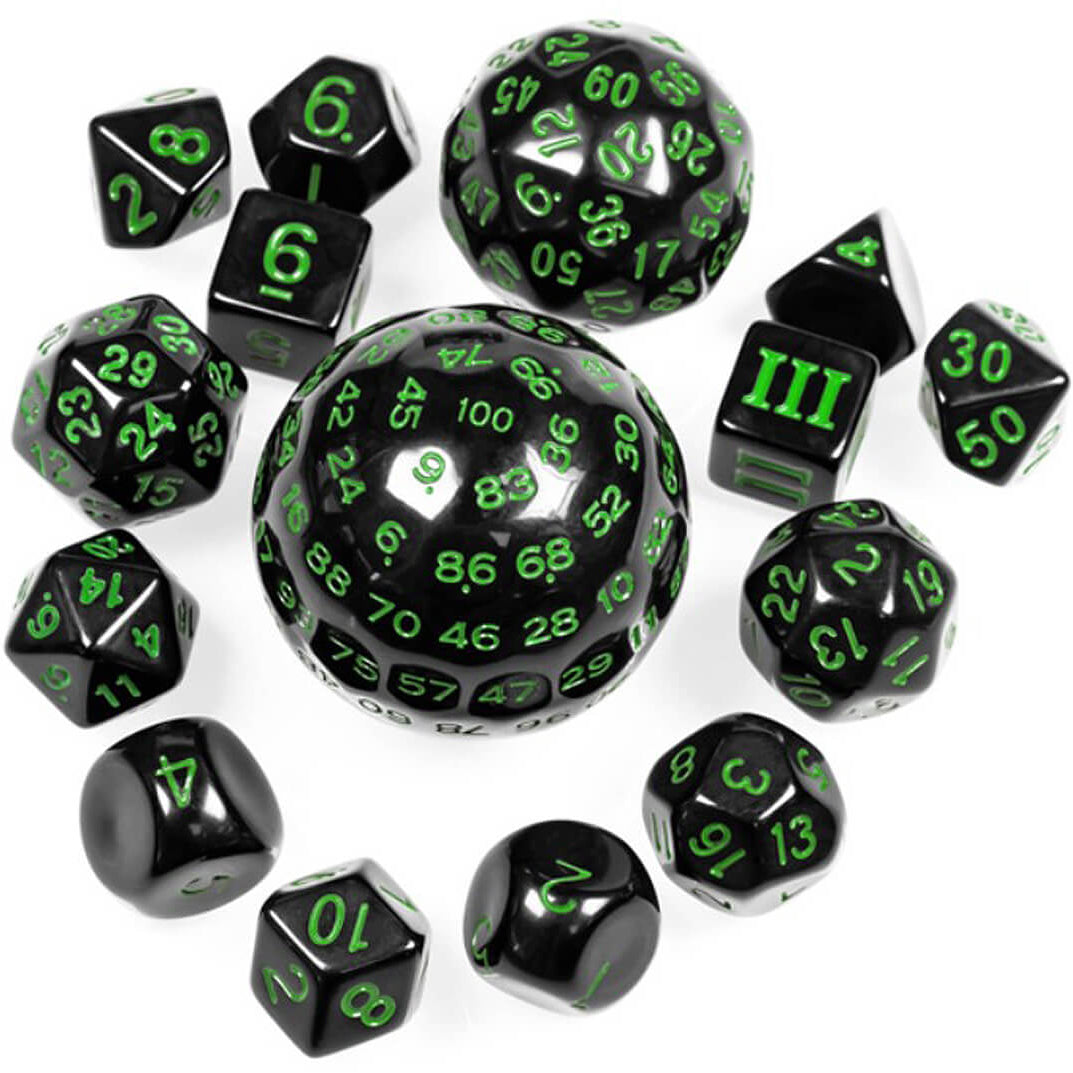 Weird RPG Dice Black With Green - d100