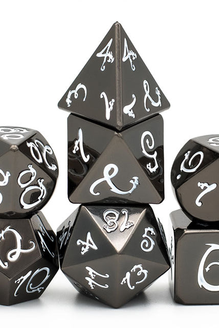 Black metal Dnd Dice white dragons