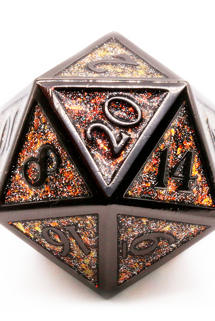 Burning Embers giant metal d20 dice by dark elf dice