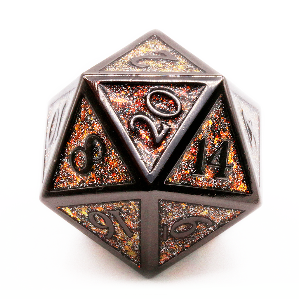 Burning Embers giant metal d20 dice by dark elf dice