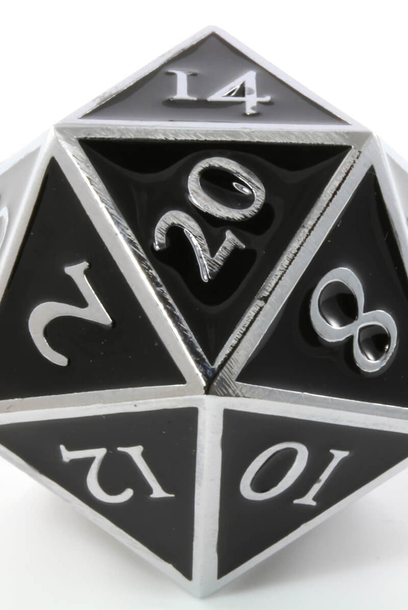Giant d20 Enamel Black and Silver